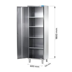 Armoire en acier inox avec porte battante et trois étagères L600xP700xH1800 mm - ligne premium