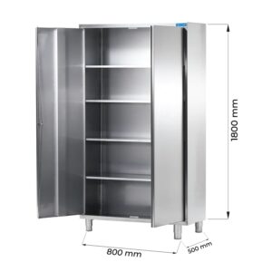 Armoire en acier inox avec portes battantes et trois étagères L800xP500xH1800 mm - ligne premium