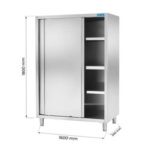 Armoire en acier inox avec portes coulissantes et trois étagères L1600xP500xH1800 mm - ligne premium
