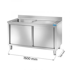 Évier armoire en acier inoxydable avec une cuve et égouttoir à droite L1500xP700xH850 mm - ligne premium