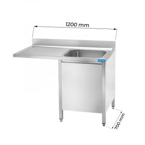 Évier armoire en acier inoxydable avec compartiment pour lave-vasseille, deux cuves et égouttoir à gauche L1200xP700xH850 mm - ligne premium