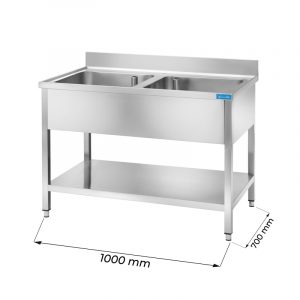 Évier ouvert en acier inoxydable avec deux cuves L1000xP700xH850 mm - ligne premium