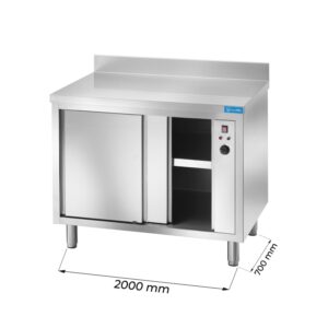 Table armoire chaufée en acier inoxydable avec dosseret L2000xP700xH850 mm - ligne premium