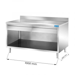 Table en acier inoxydable par jour avec deux tiroirs horizontaux et dosseret L1000xP600xH850 mm - ligne premium