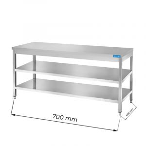 Table ouvert en acier inoxydable avec deux étagères sans dosseret L700xP600xH850 mm - ligne premium