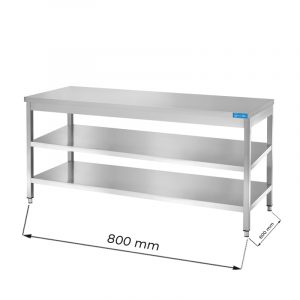 Table ouvert en acier inoxydable avec deux étagères sans dosseret L800xP600xH850 mm - ligne premium