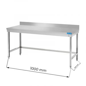 Table ouvert en acier inoxydable sans étagère de fond avec dosseret L1000xP600xH850 mm - ligne premium
