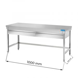 Table ouvert en acier inoxydable avec deux tiroirs sans étagère de fond et sans dosseret L1000xP600xH850 mm - ligne premium