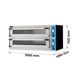 Four à pizza électrique à chambre double pour 6 + 6 pizzas Ø 40 cm |  4+4 plaques EN 60x40 - développement en largeur - série GLASS