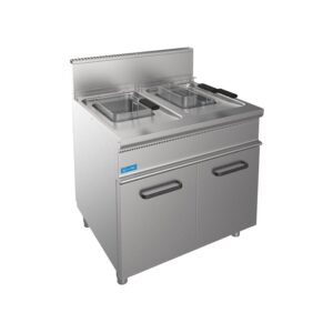 Friteuse professionnelle à gaz sur meuble avec cuve double de 13 lt + 13 lt