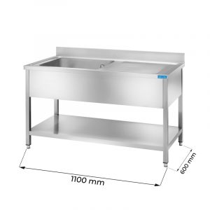 Évier ouvert en acier inoxydable sur les jambes avec dosseret et égouttoir à droite L1100xP600xH850 mm - ligne basic