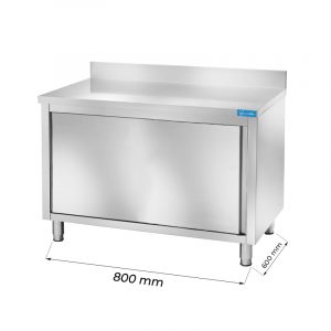 Table en acier inoxydable avec porte avec dosseret L800xP600xH850 mm - ligne basic