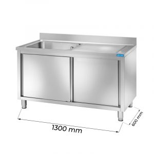 Évier en acier inoxydable avec dosseret et gouttière à droite L1300xP600xH850 mm - ligne basic