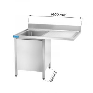 Évier en acier inoxydable pour lave-vaisselle avec dosseret et égouttoir à droite L1400xP700xH850 mm - ligne de basic