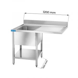 Évier ouvert en acier inoxydable pour lave-vaisselle avec dosseret et égouttoir à droite L1200xP700xH850 mm - ligne basic