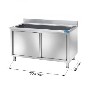 Évier en acier inoxydable avec dosseret L1600xP600xH850 mm - ligne basic