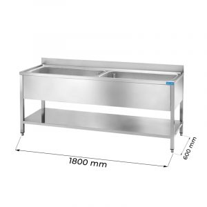 Évier ouvert en acier inoxydable su les jambes avec N.2 baignoires avec dosseret L1800xP600xH850 mm - ligne basic