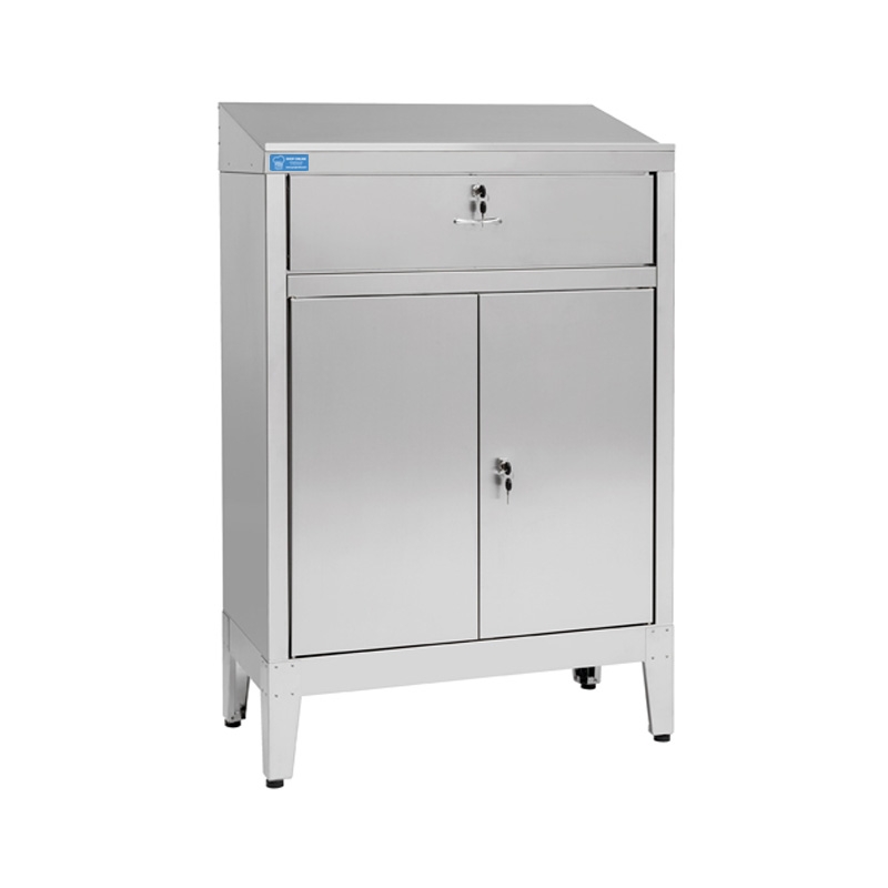 Porte-livre armé en acier inox 304 à une porte et avec tiroir - L800xP400xH1150 mm