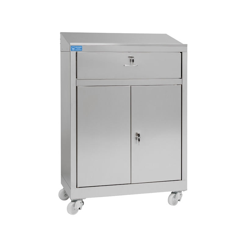 Porte-livre armé en acier inox 304 à deux portes avec tiroir - L800xP400xH1150 mm