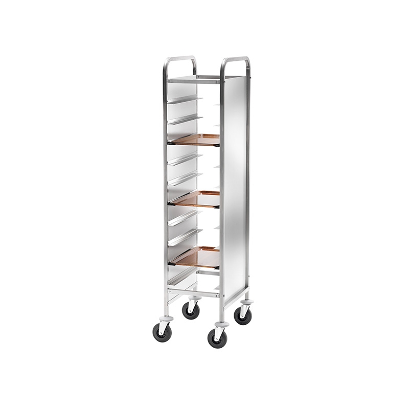 Chariot porte-plateaux en perflex et acier inox 10 plateaux