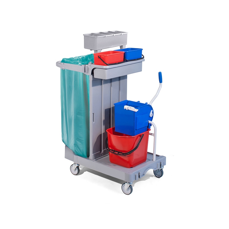 Chariot de nettoyage avec essoreuse, 2 seaux 15 litres et porte-sac