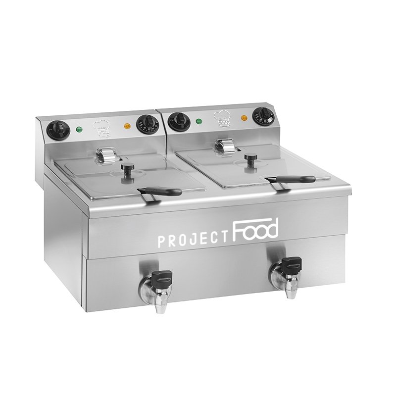 Friteuse électrique de table avec n° 2 cuves de 10 litres et robinet - puissance 3500 + 3500 watts