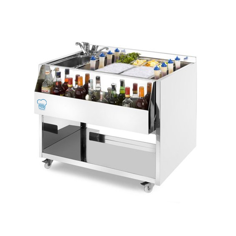 Cocktail Station en Acier Inox 304 sur roues avec évier L1000xP700xH830 mm