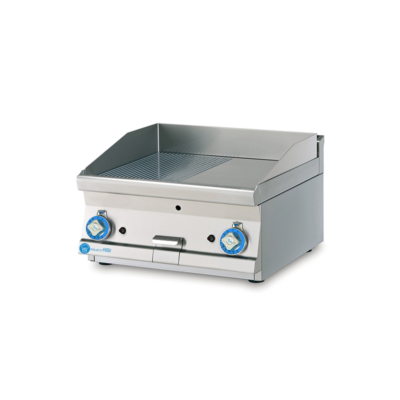 Fry-Top professionnel de table électrique avec plaque double ½ lisse + ½ rayée