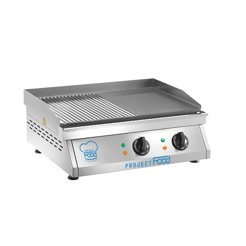 Fry top électrique de table à double zone de cuisson avec plaque ½ lisse + ½ rayée - puissance 6000 watts