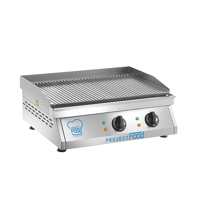 Fry top électrique de table à double zone de cuisson avec plaque rayée - puissance 6000 watts