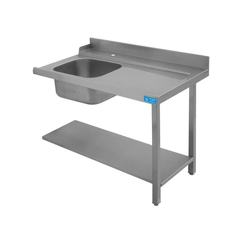 Table L 120 cm d’entrée avec évier dim 50x40 cm et dosseret pour lave-vaisselle à capot - côté droit