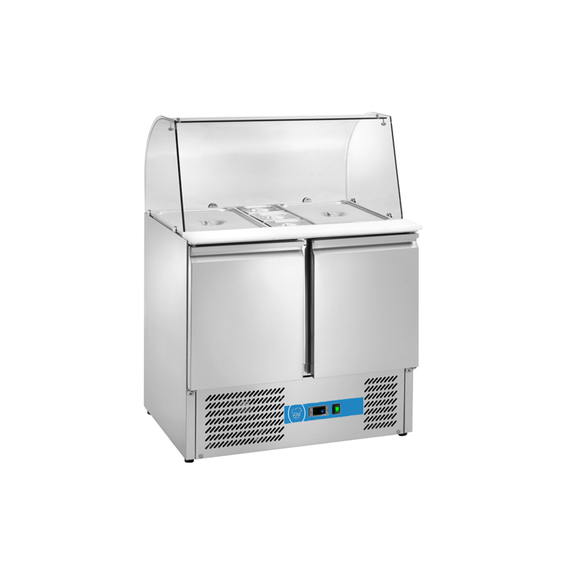 Saladette à réfrigération statique avec n° 2 portes et verre incurvé - température de +2°C à +8°C