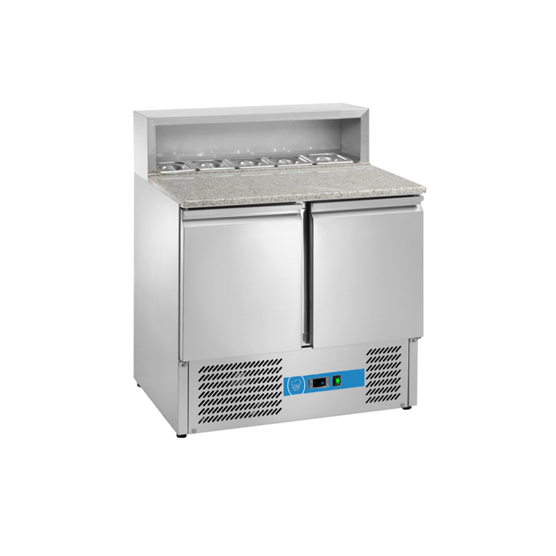 Saladette à réfrigération statique avec n° 2 portes et plan en granit + dosseret - température de +2 °C à +8°C