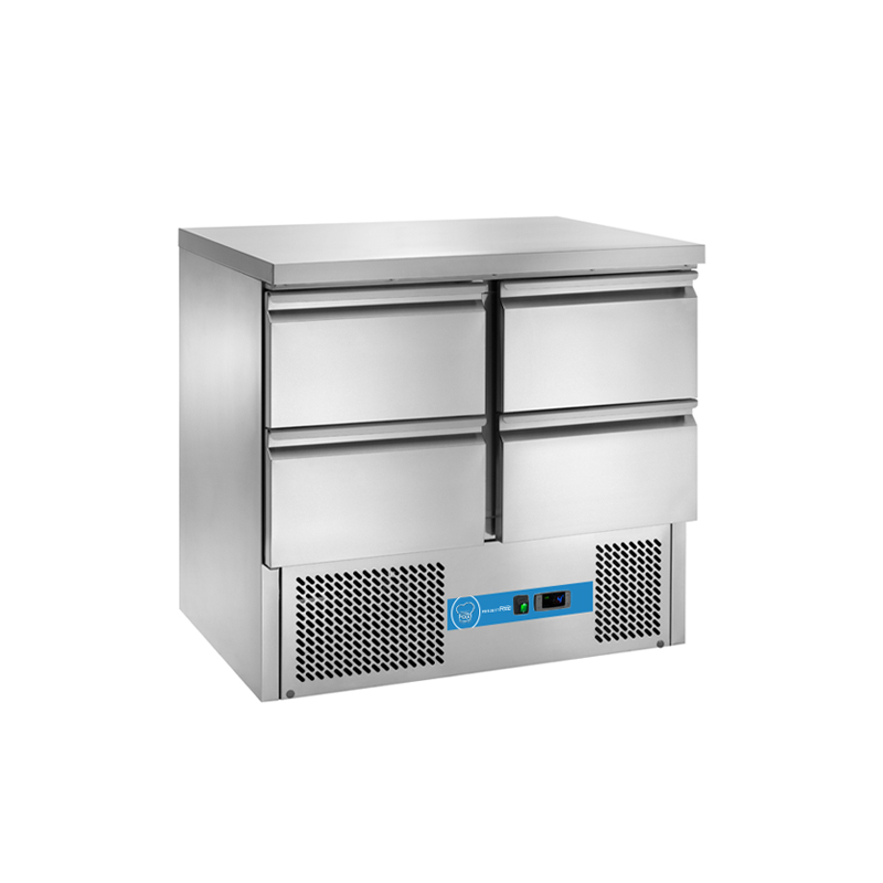 Saladette à réfrigération statique avec n° 4 tiroirs et plateau en acier inox - température de +2°C à +8°C