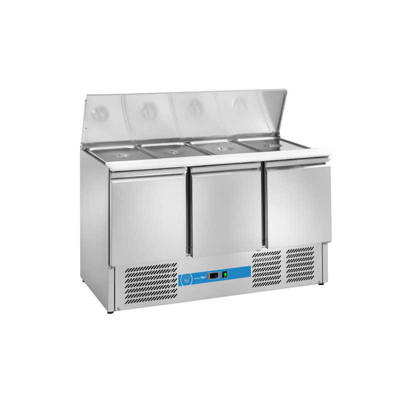 Saladette à réfrigération statique avec n° 3 portes et couvercle - température de +2°C à +8°C