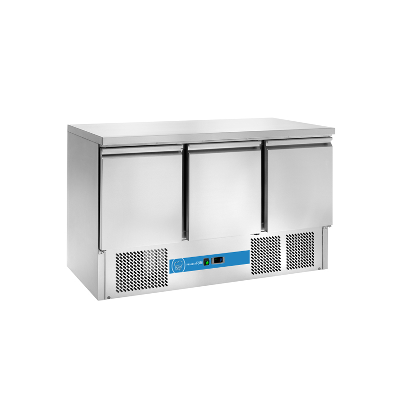 Saladette à réfrigération statique avec n° 3 portes et  et plan en acier inox - température de +2°C à +8°C