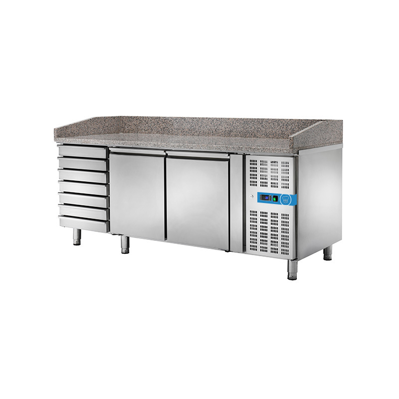 Table réfrigérée à pizza avec n° 2 portes EN 60x40 + 7 tiroirs sans vitrine porte-goût