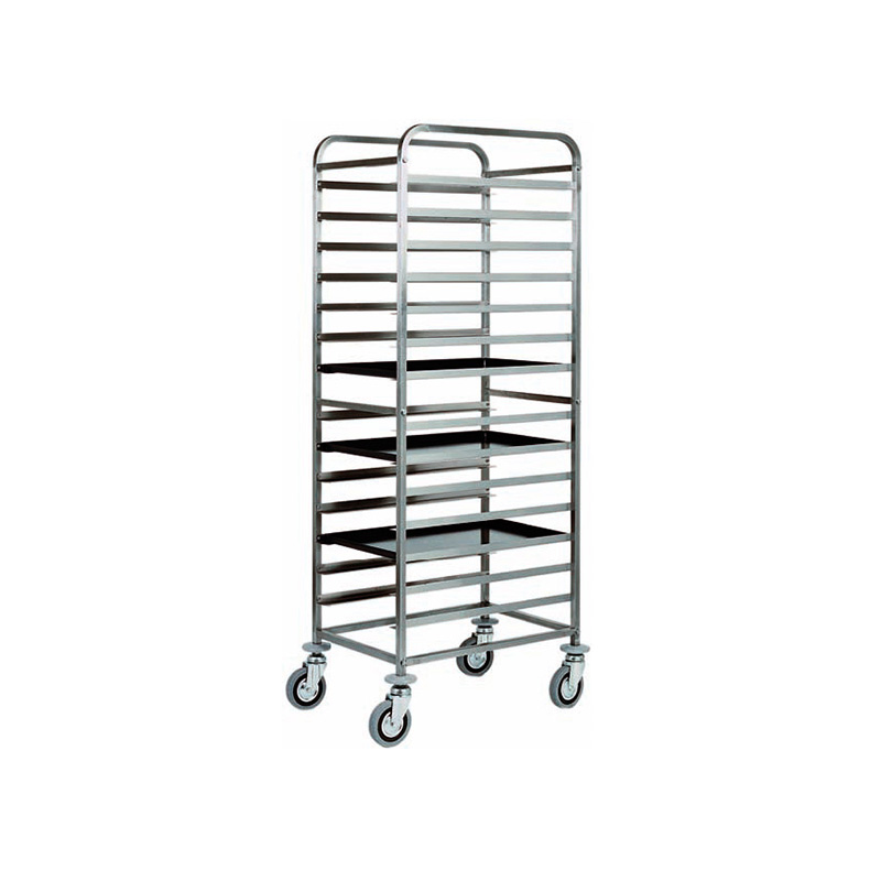 Chariot à plaques en acier inox pour 14 plaques 600x400 mm L520xP720xH1820 mm