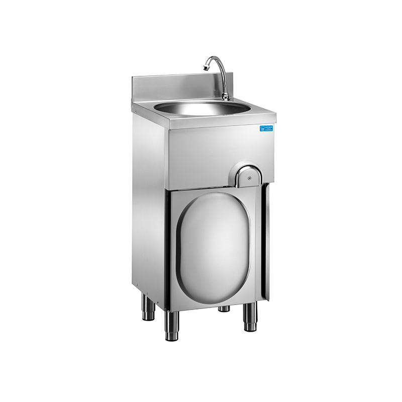 Lave-mains avec commande au genou sur meuble avec porte battante L400xP400xH850 mm