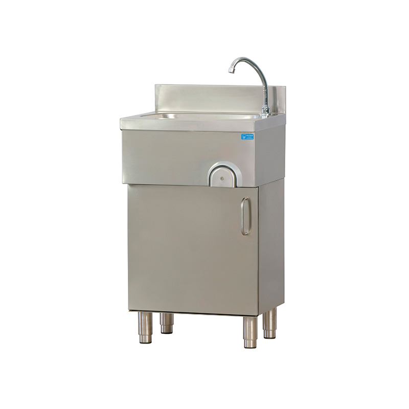 Lave-mains avec commande au genou sur meuble avec porte battante L500xP400xH850 mm