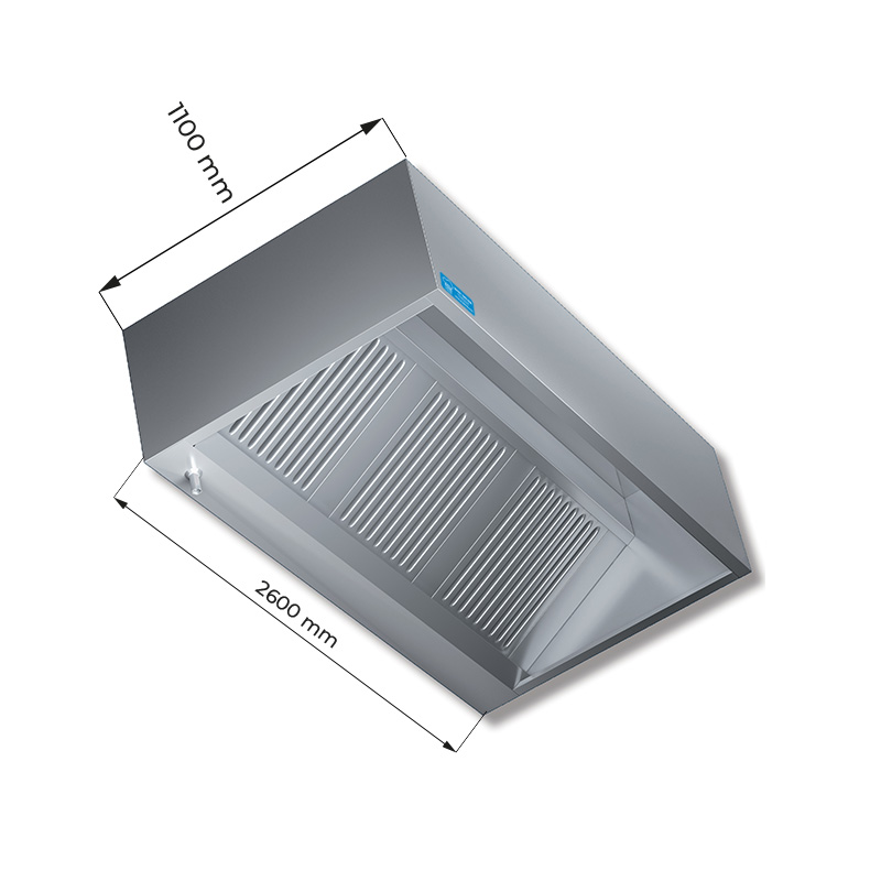 Hotte série cubique installation murale avec moteur et régulateur de vitesse - dim. L2600xP1100xH450 mm