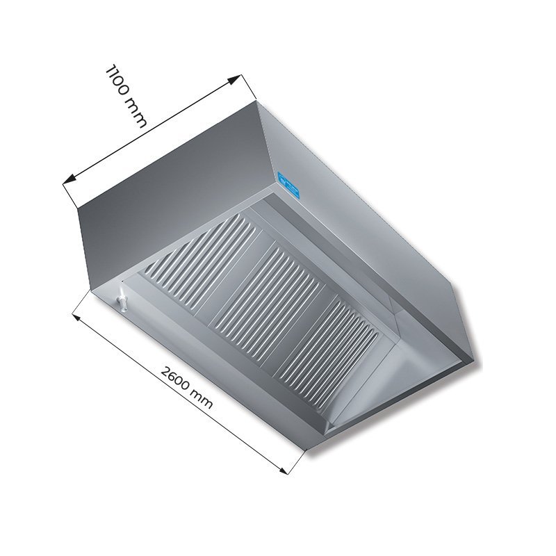 Hotte série cubique installation murale sans moteur et régulateur de vitesse - dim. L2600xP1100xH450 mm