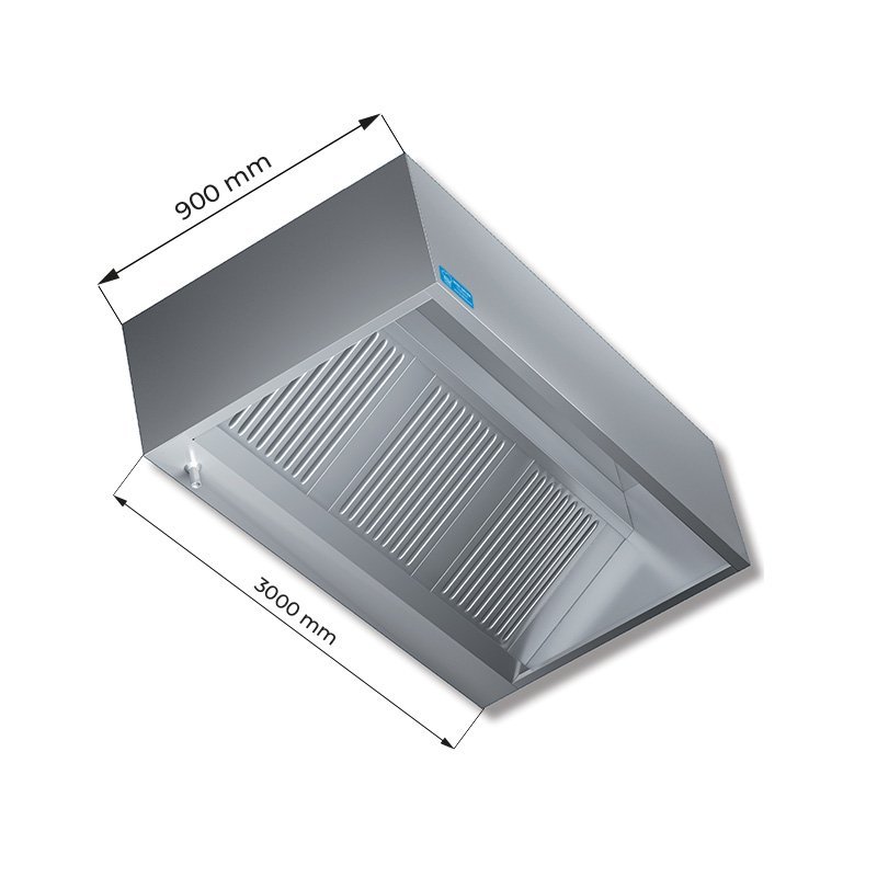 Hotte série cubique installation murale sans moteur et régulateur de vitesse - dim. L3000xP900xH450 mm