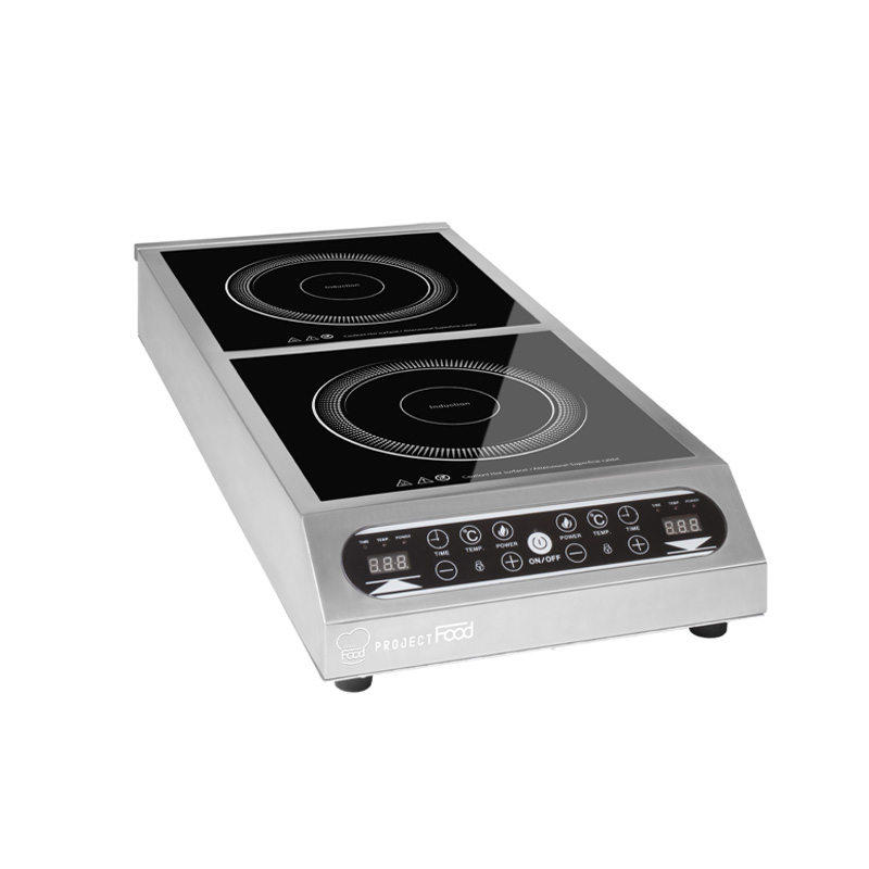 Plaque à induction triphasée à 2 zones surface inductive de Ø 12 à 26 cm - puissance 3500 + 3500 watts