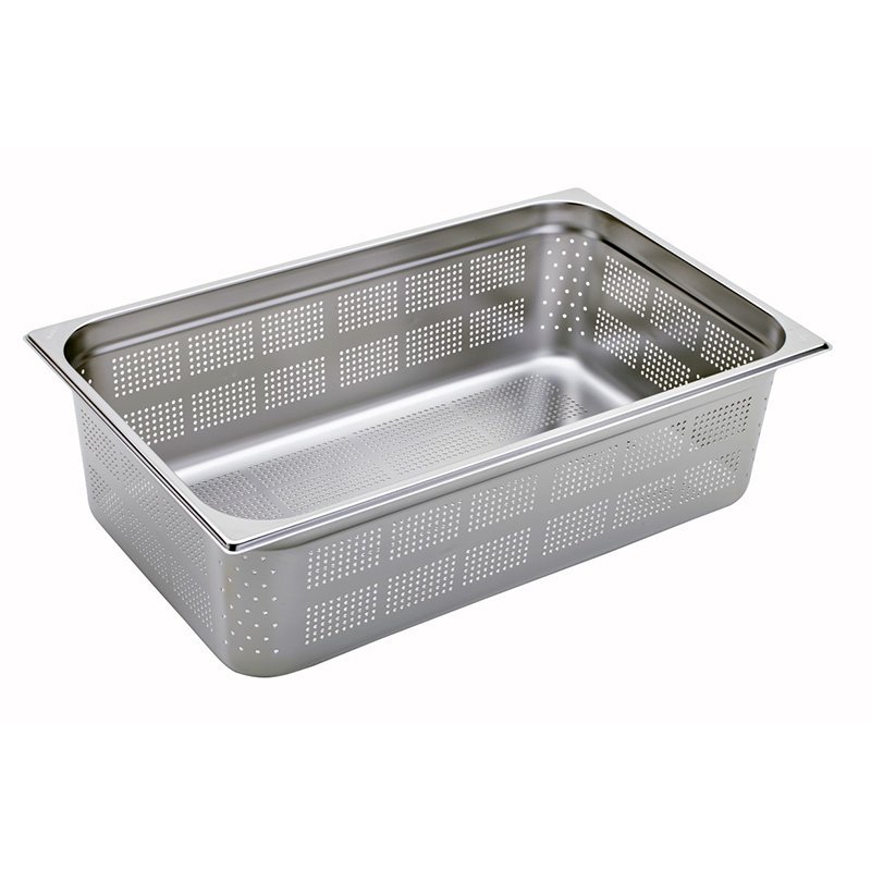 Bassine en acier inox format GN 1/1 avec fond et côtés perforés - hauteur 150 mm