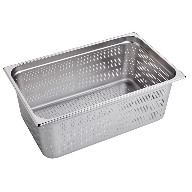 Bassine en acier inox format GN 1/1 avec fond et côtés perforés - hauteur 200 mm