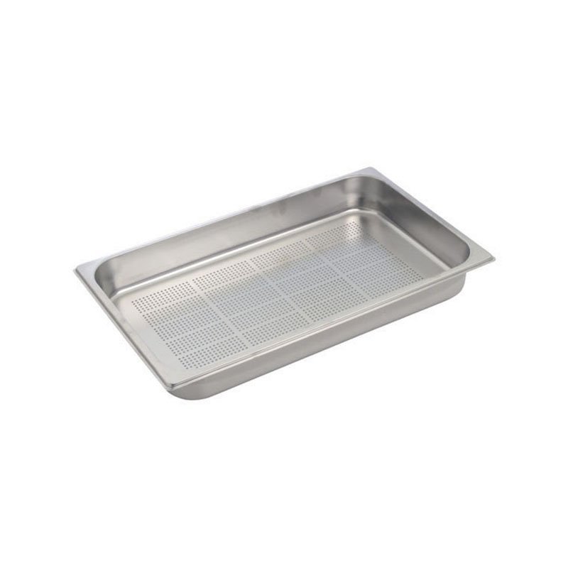 Bassine en acier inox format GN 1/1 avec fond perforé - hauteur 65 mm