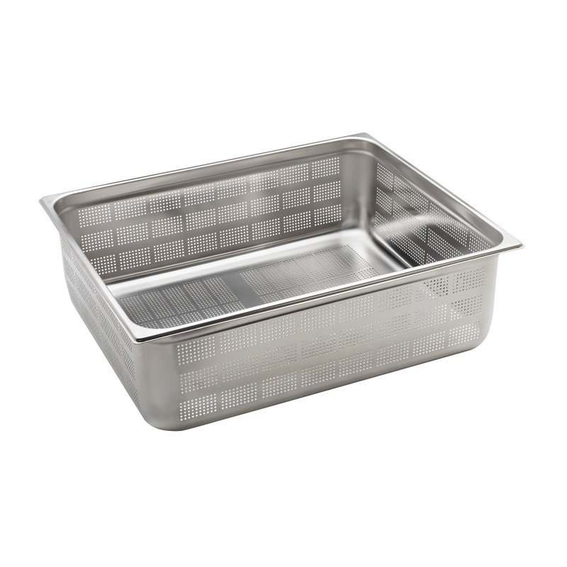 Bassine en acier inox format GN 2/1 avec fond et côtés perforés - hauteur 200 mm