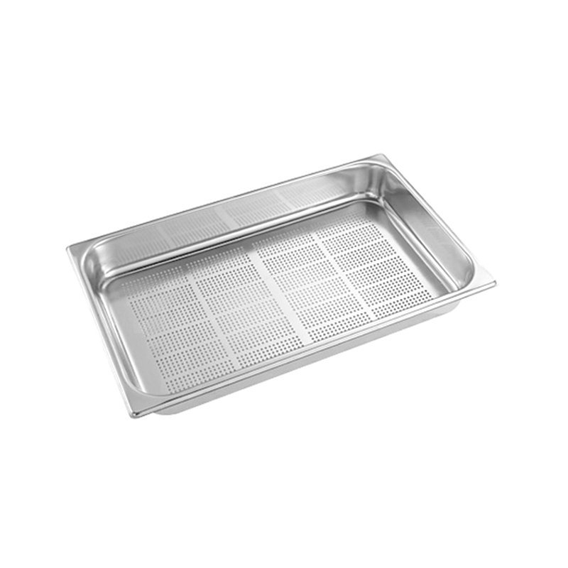 Bassine en acier inox format GN 2/1 avec fond perforé - hauteur 65 mm
