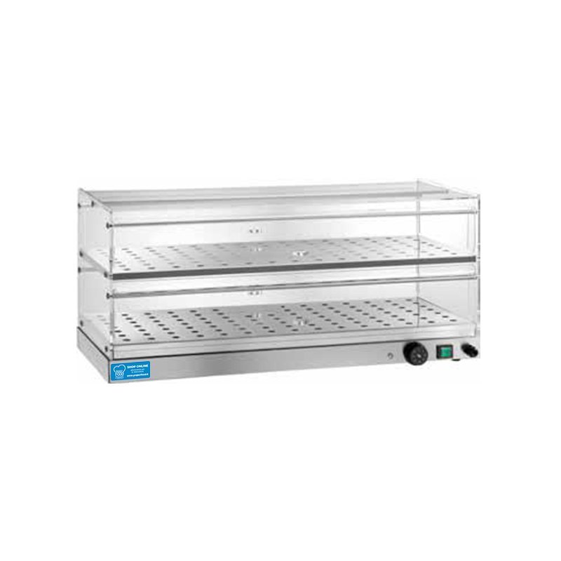 Vitrine chauffante de banc L 50 cm avec 2 étages et vitres droites
